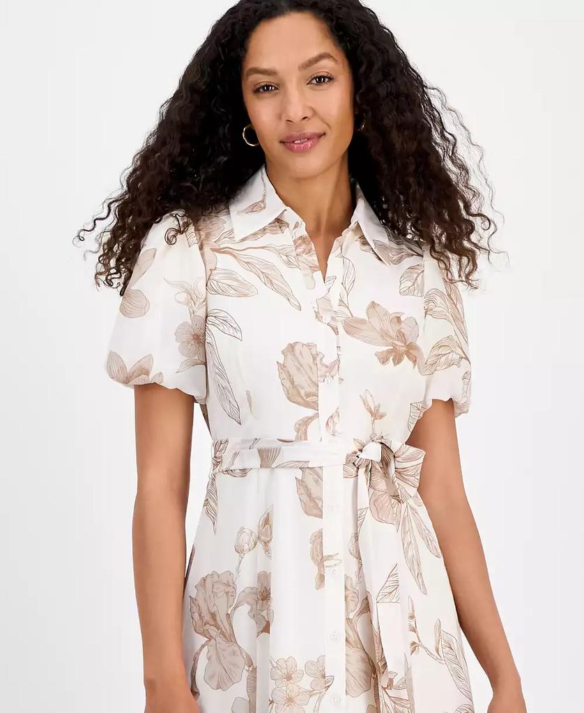 Sandra Darren Petite Printed Puff-Sleeve Shirtdress