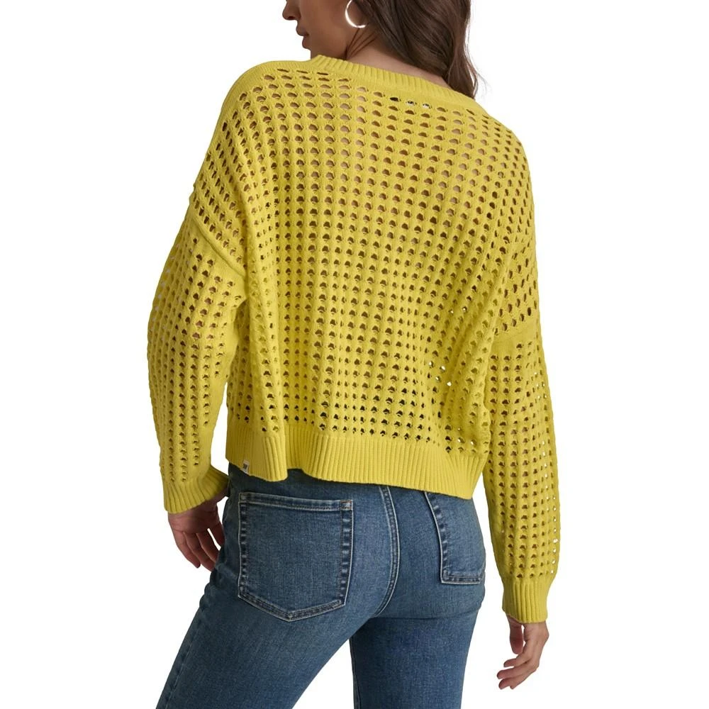 DKNY Women's V-Neck Open-Stitch Cotton Sweater 2