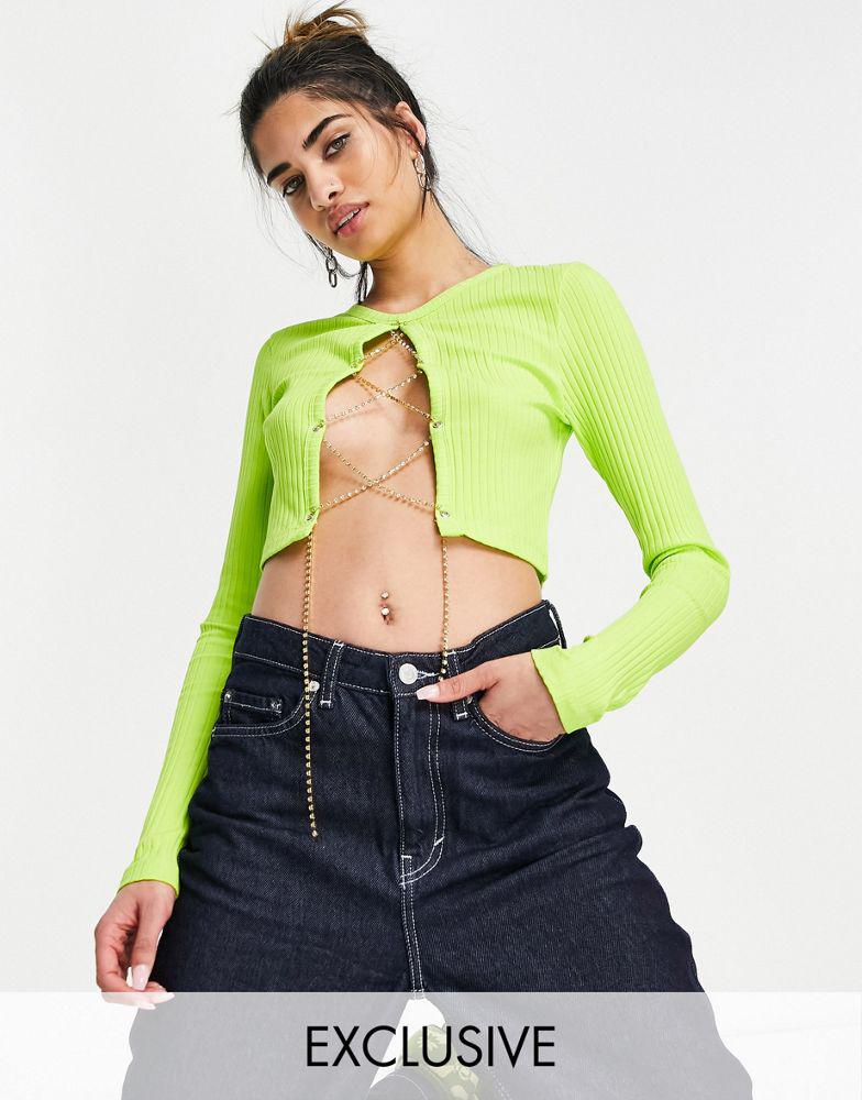 AsYou ASYOU rib diamante lace up top in lime