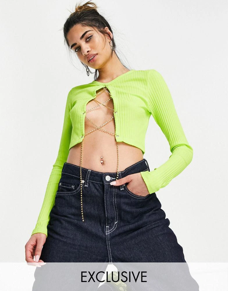 AsYou ASYOU rib diamante lace up top in lime 1