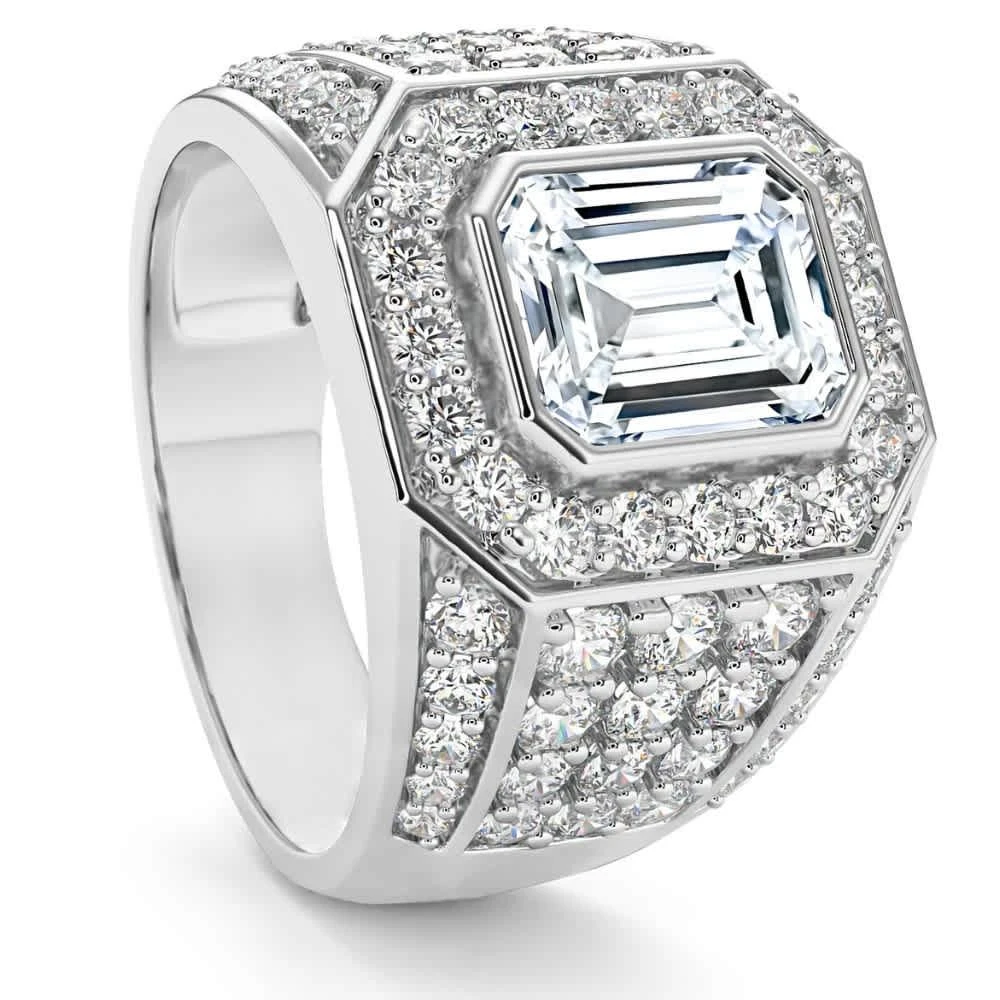 Pompeii3 3Ct Emerald Cut Diamond Men
s Ring in White, Yellow or Rose Gold Lab Grown 2
