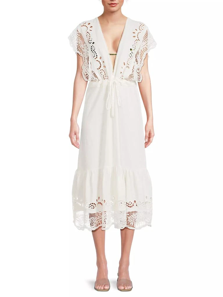 Farm Rio Guipure Lace Linen-Blend Midi-Dress 3