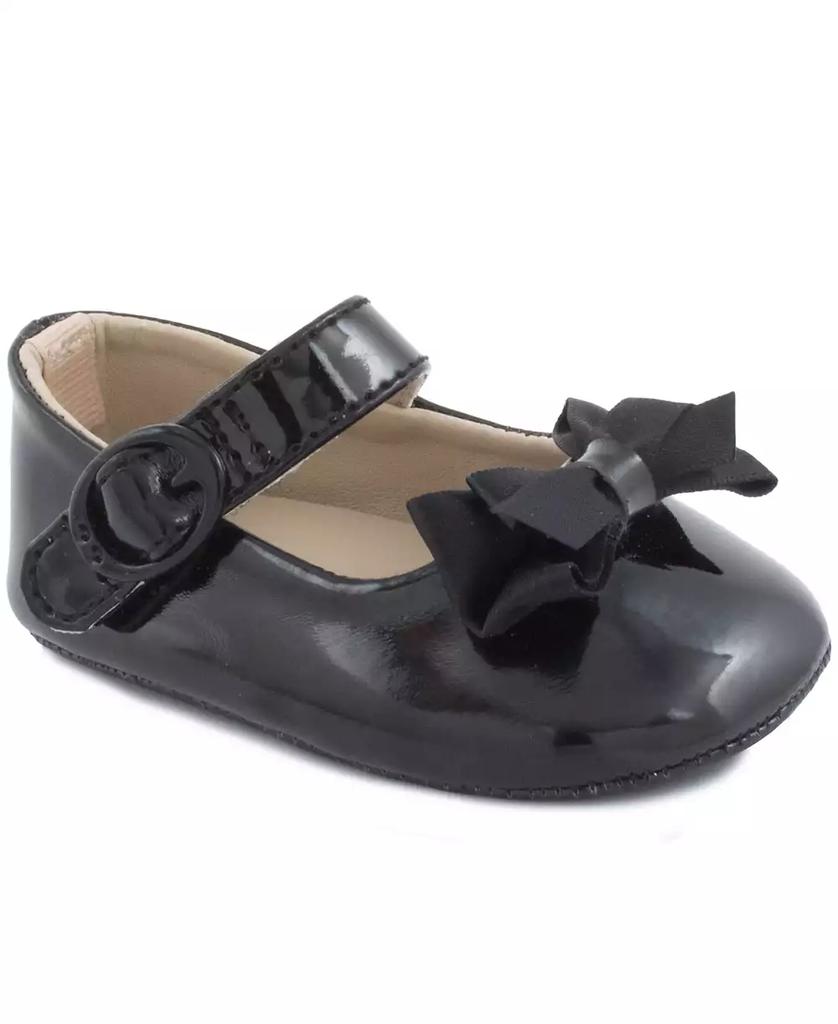 Baby Deer Baby Girl Patent Skimmer with Flower Strap Overlay