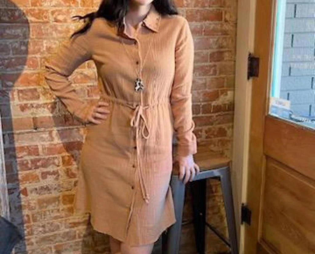 Hem & Thread Hem & Thread - Tied Cotton Gauze Stud Shirt Dress 1