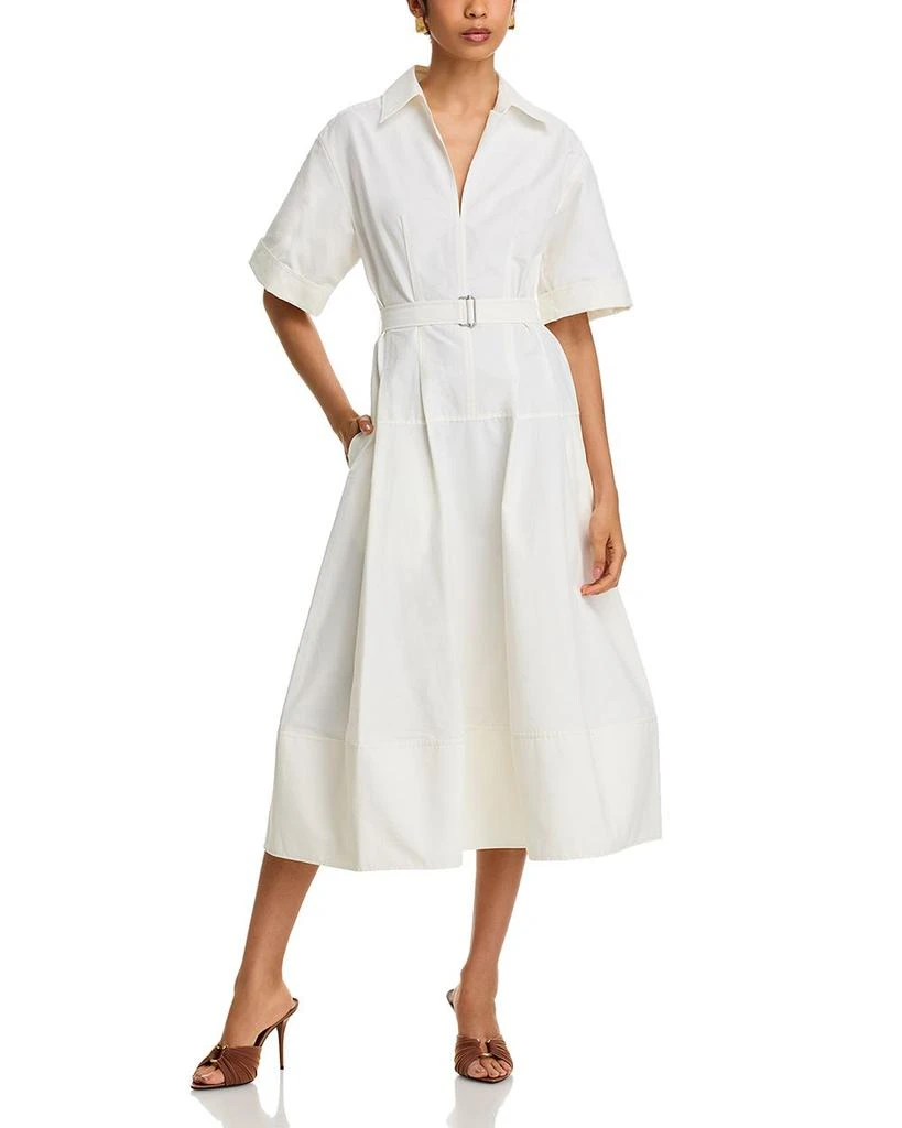 SIMKHAI Deanna Short Sleeve Belted Poplin Midi Dress 1