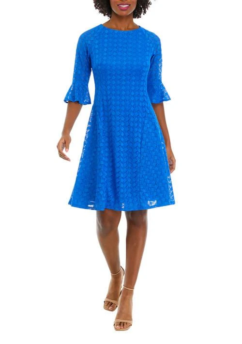 Chris McLaughlin Mclaughlin Womens 3 4 Sleeve Solid Lace Fit And Flare Dress 1