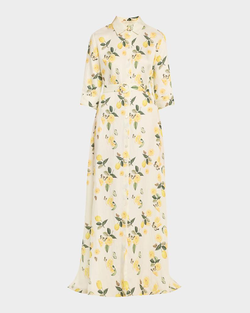 Evi Grintela Valerie Belted Lemon-Print Maxi Shirtdress