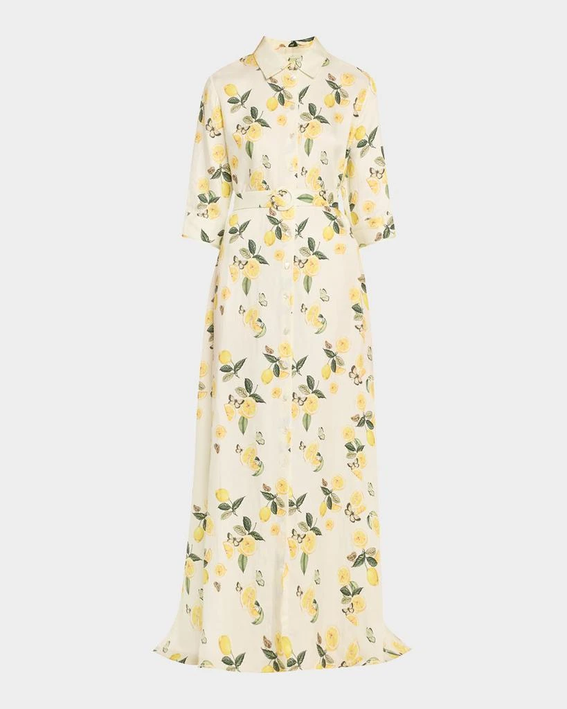 Evi Grintela Valerie Belted Lemon-Print Maxi Shirtdress 1