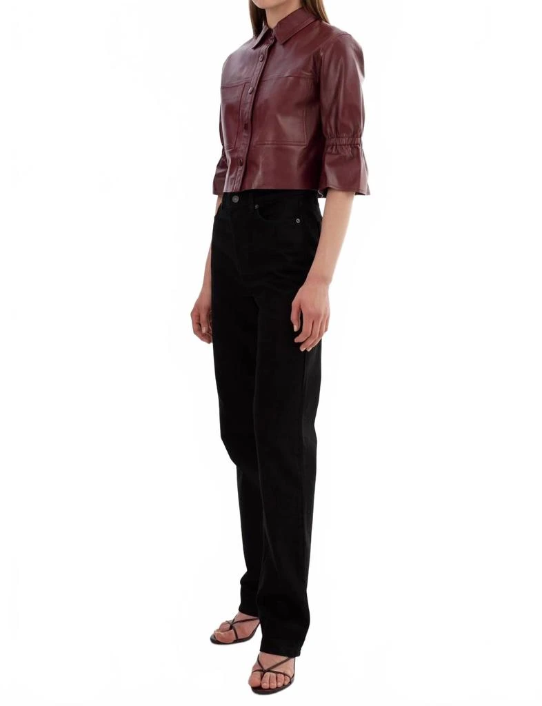 LaMarque Carolina Leather Ruffle Sleeve Jacket In Burgundy 3