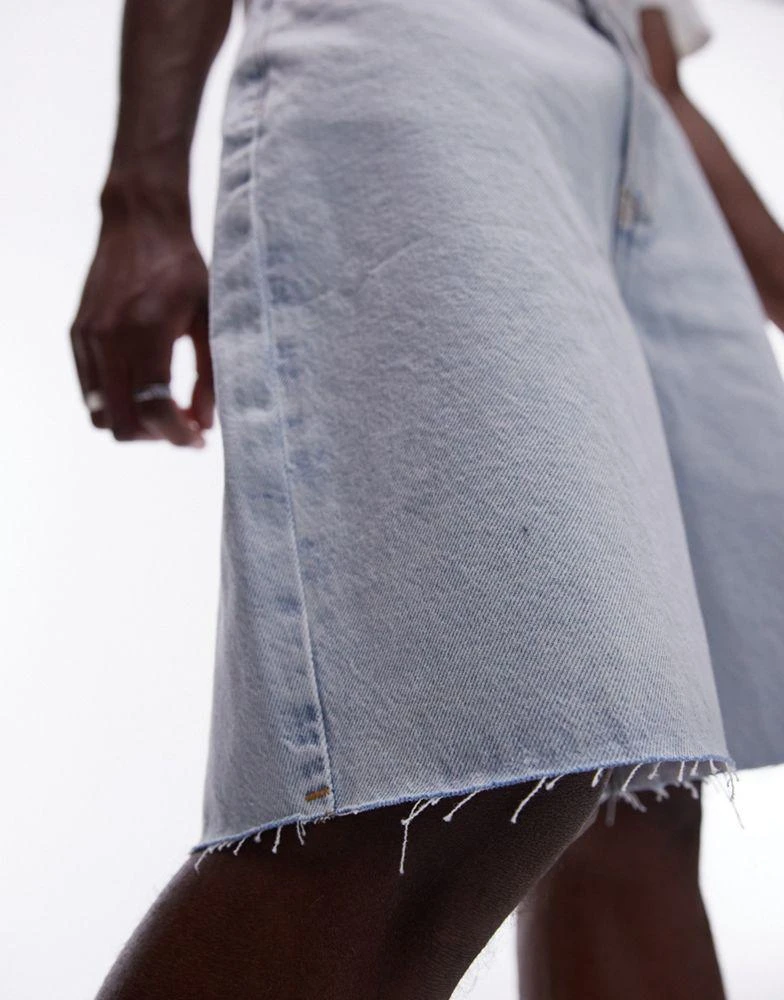 Topman Topman wide leg raw hem denim short in bleach wash 4