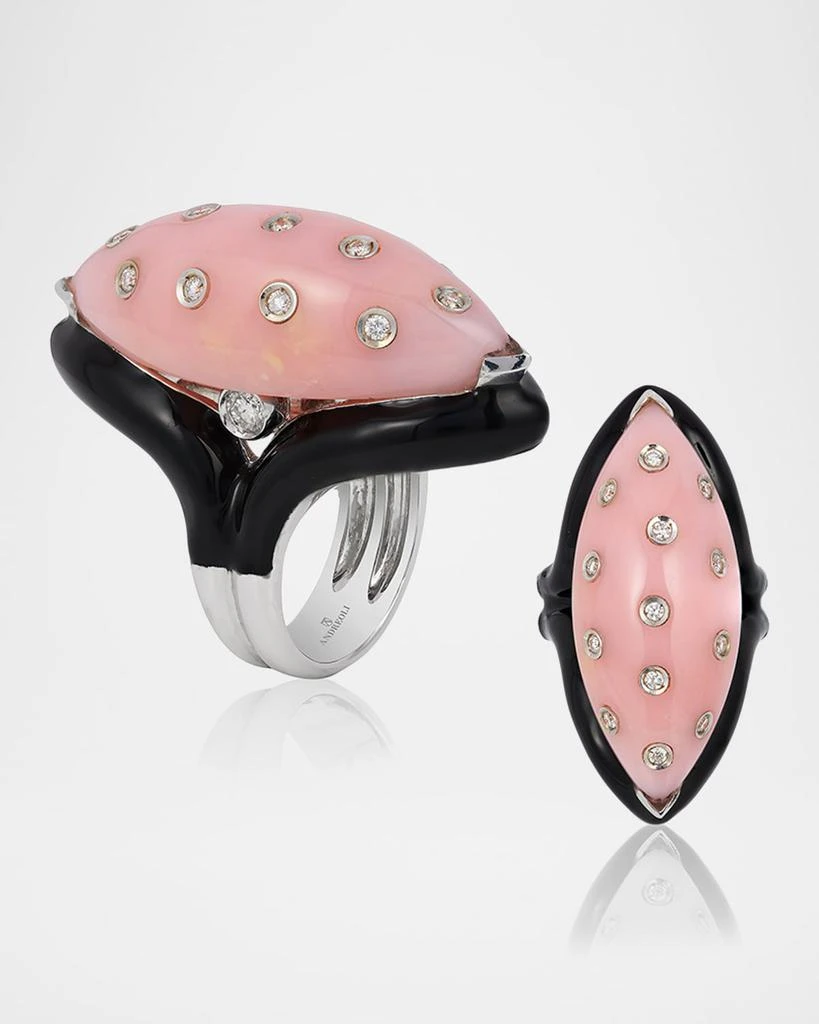 Andreoli 18K White Gold Opal Ring with Diamonds and Enamel, Size 7.5 2