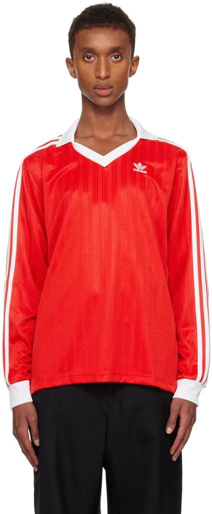 Adidas Red Adicolor Piqué Soccer Long Sleeve Polo 1