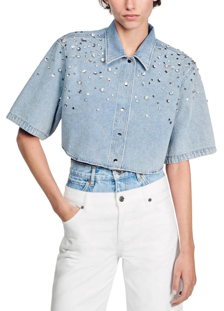 Sandro Rhinestone cropped shirt 2