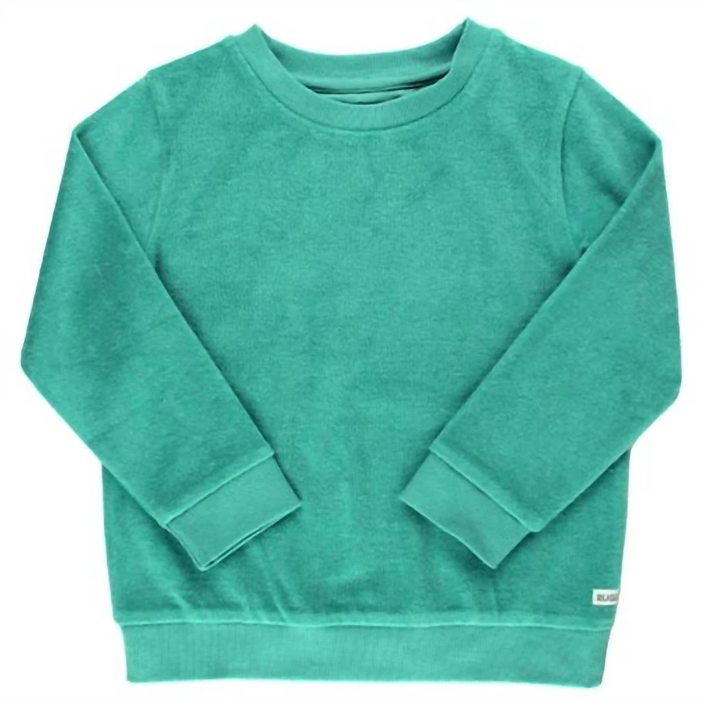 RuffleButts Boy
s Terry Knit Crew Neck Sweatshirt In Ocean Teal 3