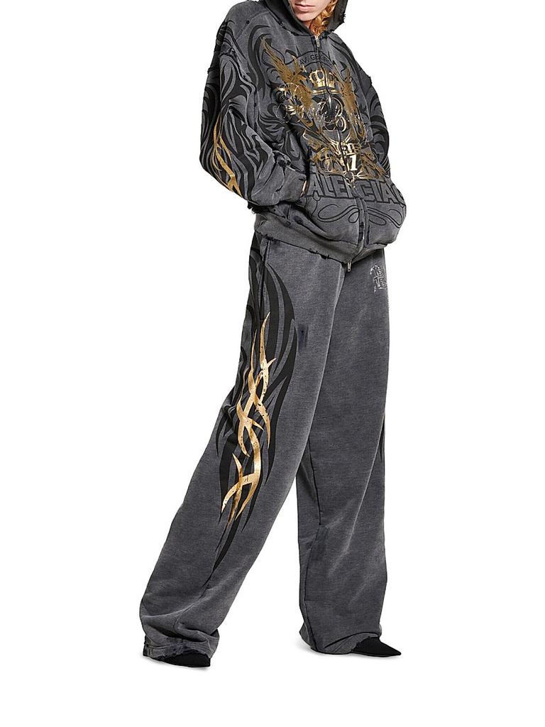BALENCIAGA TACKYGOLD ジップアップ HOODIE 最終値下げ BALENCIAGA Tacky Embellished Metallic Logo-Print Cotton-Jersey Zip