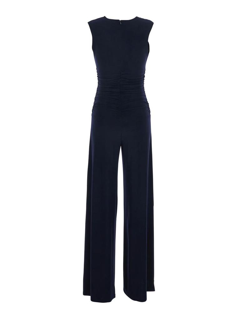 Norma Kamali Sleeveless V Neck Shirred Waist Jumpsuit