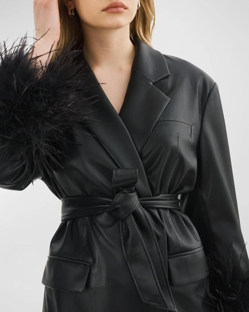 LaMarque Galia Feather-Trim Belted Faux-Leather Blazer 4