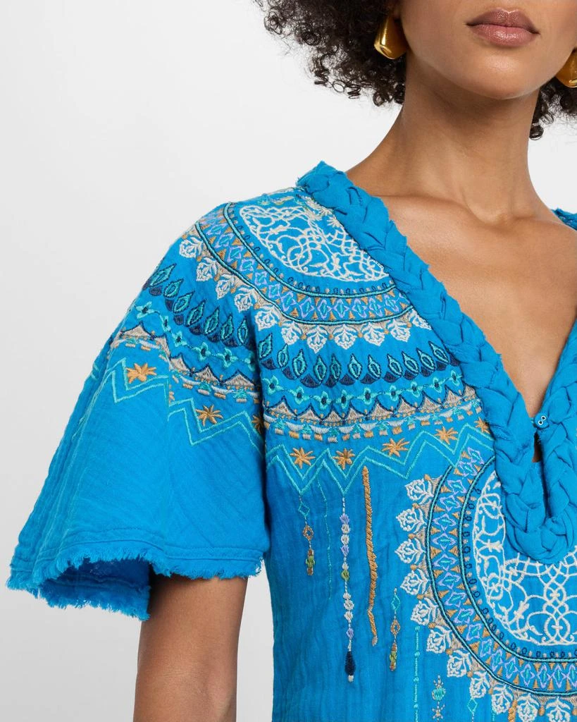 Johnny Was Kastoria Embroidered Cotton Gauze Dress - Diva Blue