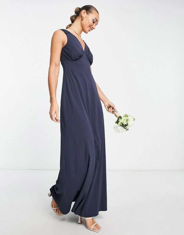 Maya Maya Bridesmaid gathered strap maxi dress in navy blue 3