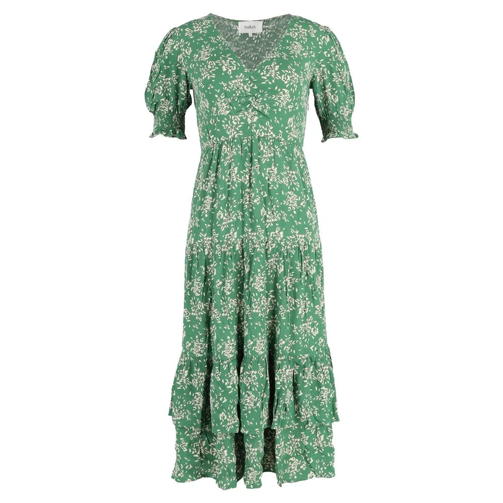 ba&sh Ba&Sh Vika Ruffled Midi Dress in Green Viscose 1