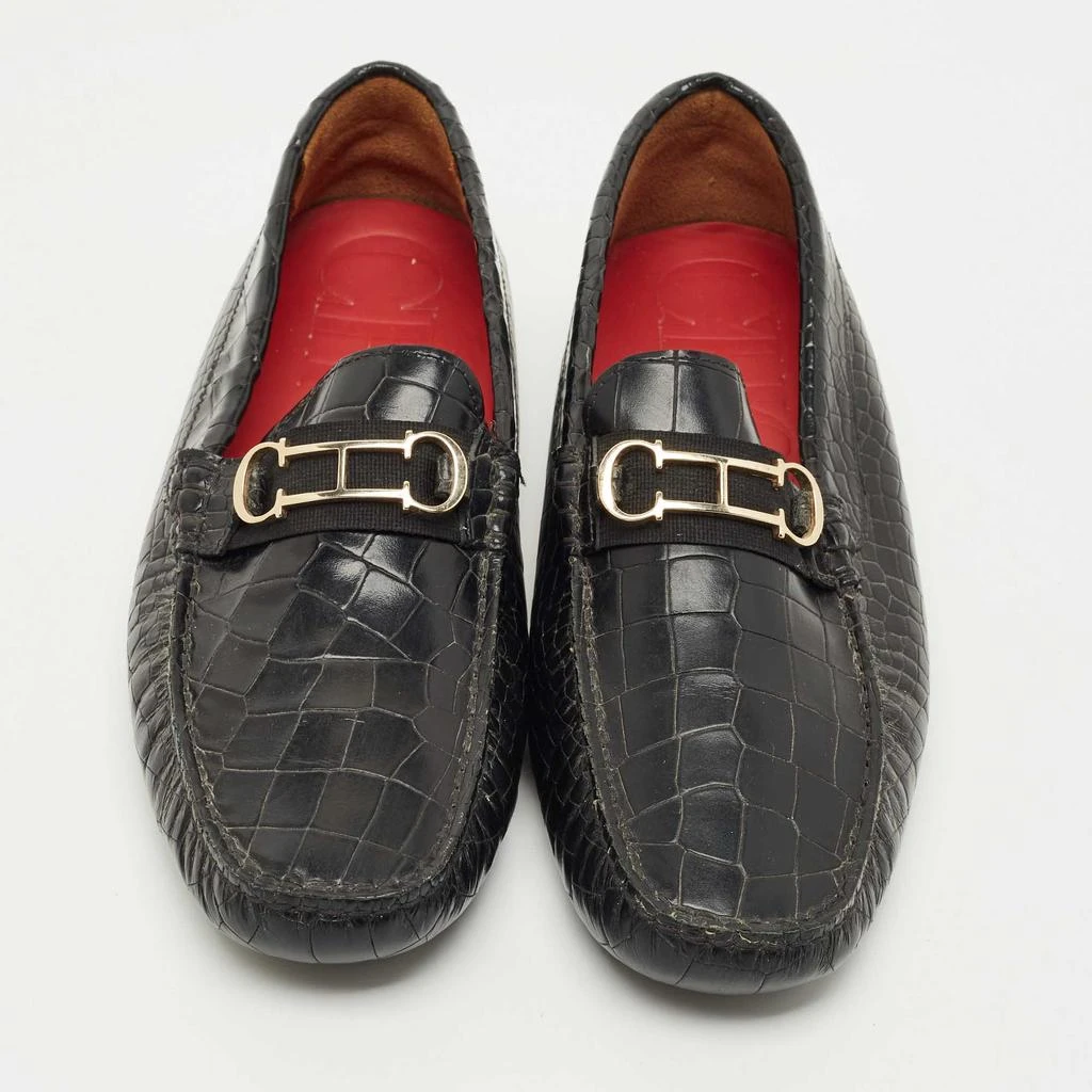 CH Carolina Herrera Black Croc Embossed Leather Slip On  display picture 1