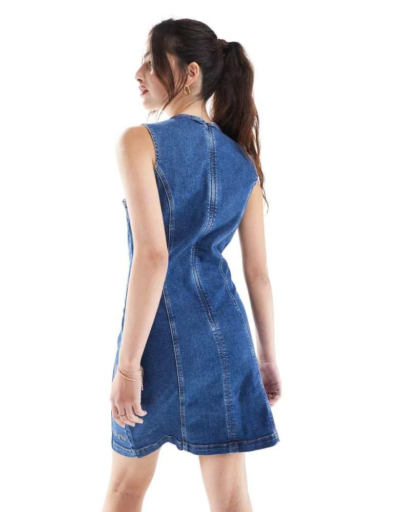 Tommy Jeans Tommy Jeans seam detail denim mini dress in mid wash 2