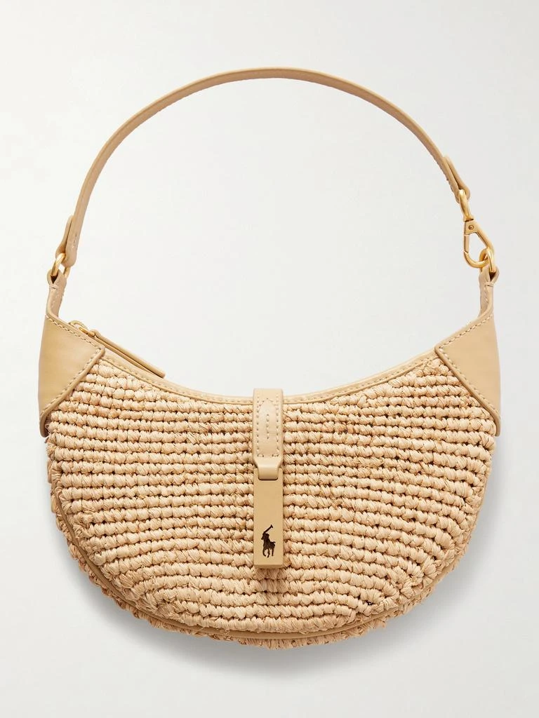 Ralph Lauren Polo Id Small Leather-trimmed Raffia Shoulder Bag - Beige