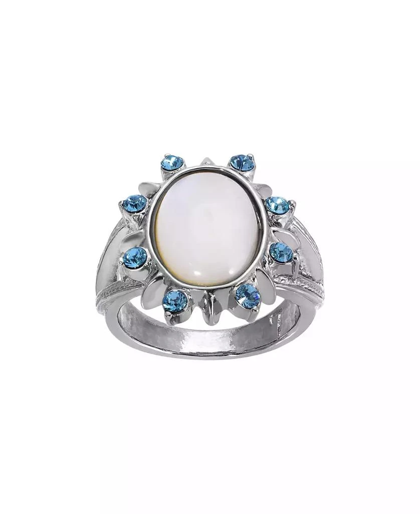 2028 Silver-Tone Mother of Pearl and Aqua Stone Ring