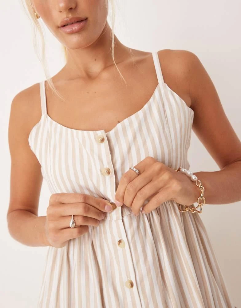 Brave Soul Brave Soul Stripe button down midi dress in stone 3