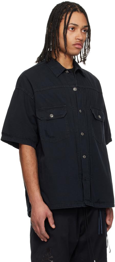 mastermind JAPAN Black Distressed Denim Shirt