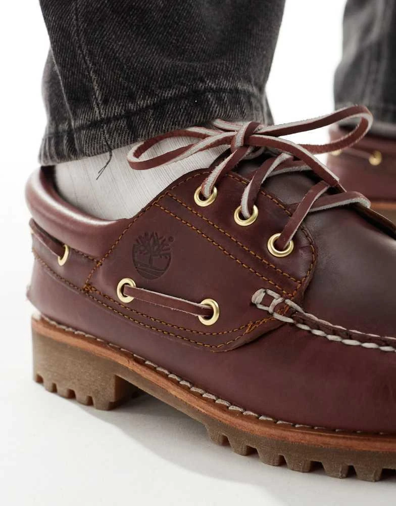 Timberland Timberland authentics 3 eye classic boat shoes in burgundy full grain leather 2