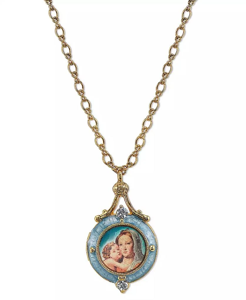 Symbols of Faith 14K Gold-Dipped Blue Enamel Mary and Child Locket Necklace 18"