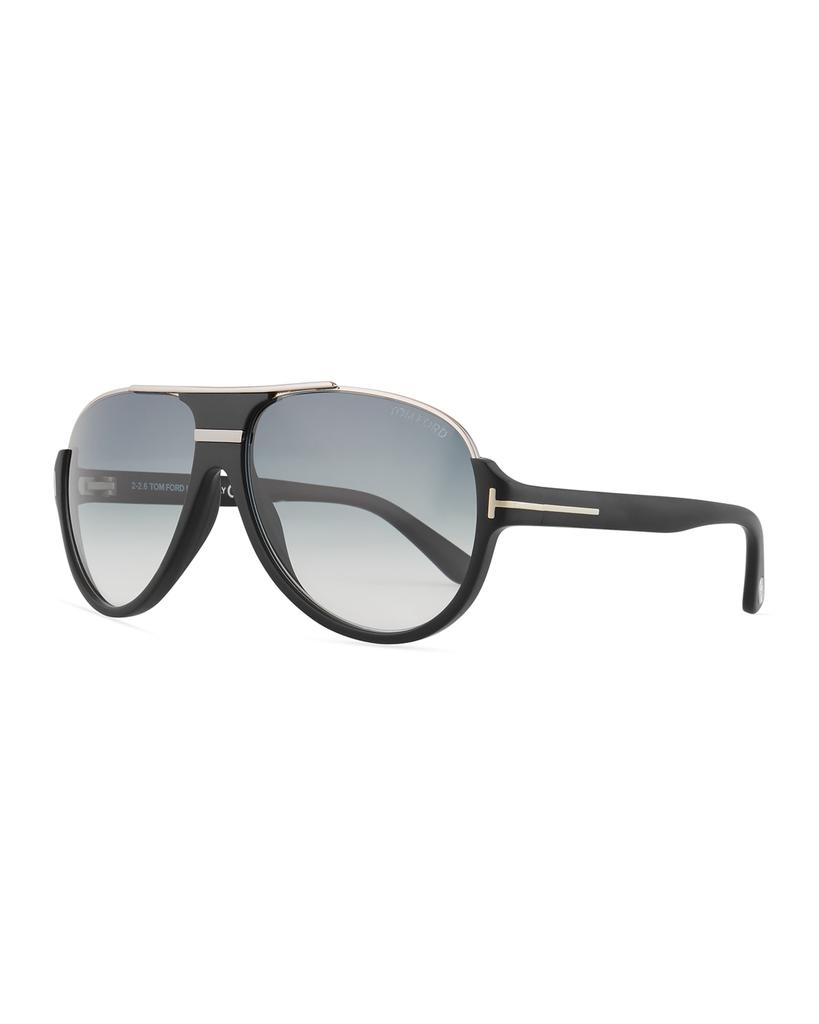 Tom Ford Dimitry Half-Rim Aviator Sunglasses, Matte Black/Shiny Dark Ruthenium/Gradient Blue