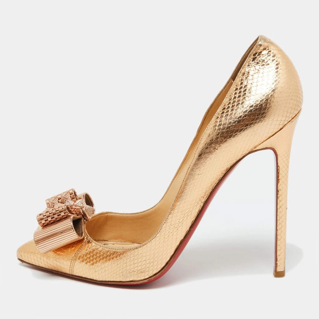Christian Louboutin Christian Louboutin Gold Python Embossed Leather Metal Nodo Pigalle Pumps Size 40 1