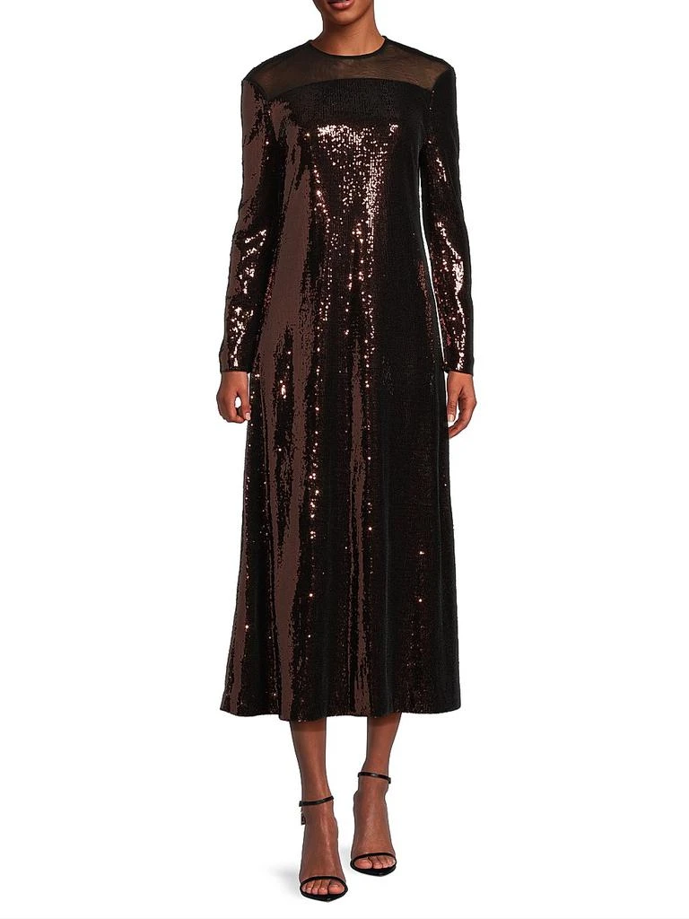 Misook Sequined A-Line Sheer Yoke Maxi Dress 2