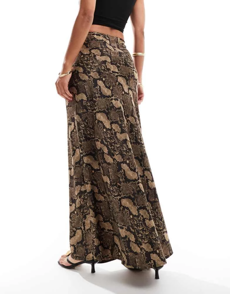 Y.A.S. YAS satin high waist maxi skirt in snake print - BROWN 5