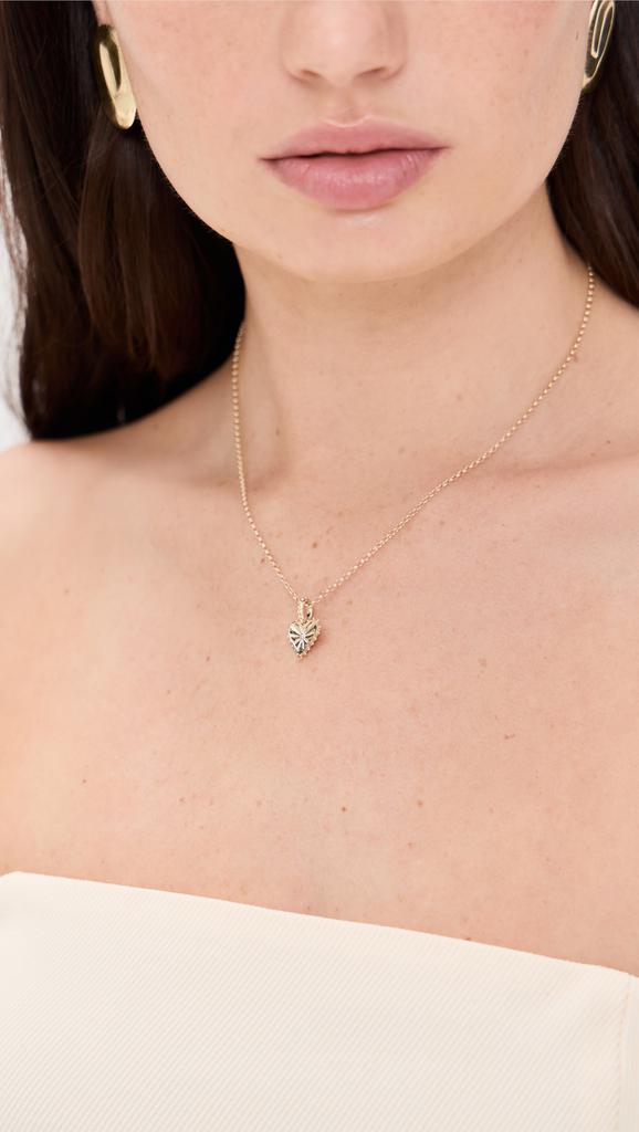 Marlo Laz Mini Dangling Heart Charm on Rolo Chain Necklace