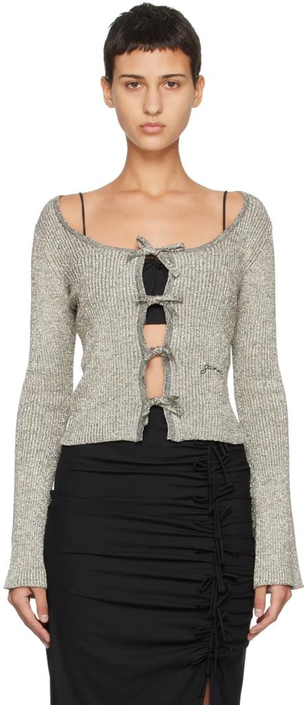 Ganni Silver Sparkle Rib Blouse 1