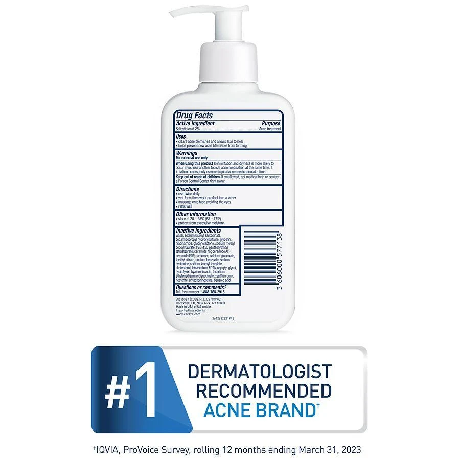 CeraVe Acne Control Face Cleanser with 2% Salicylic Acid & Purifying Clay for Oily Skin Fragrance Free 2
