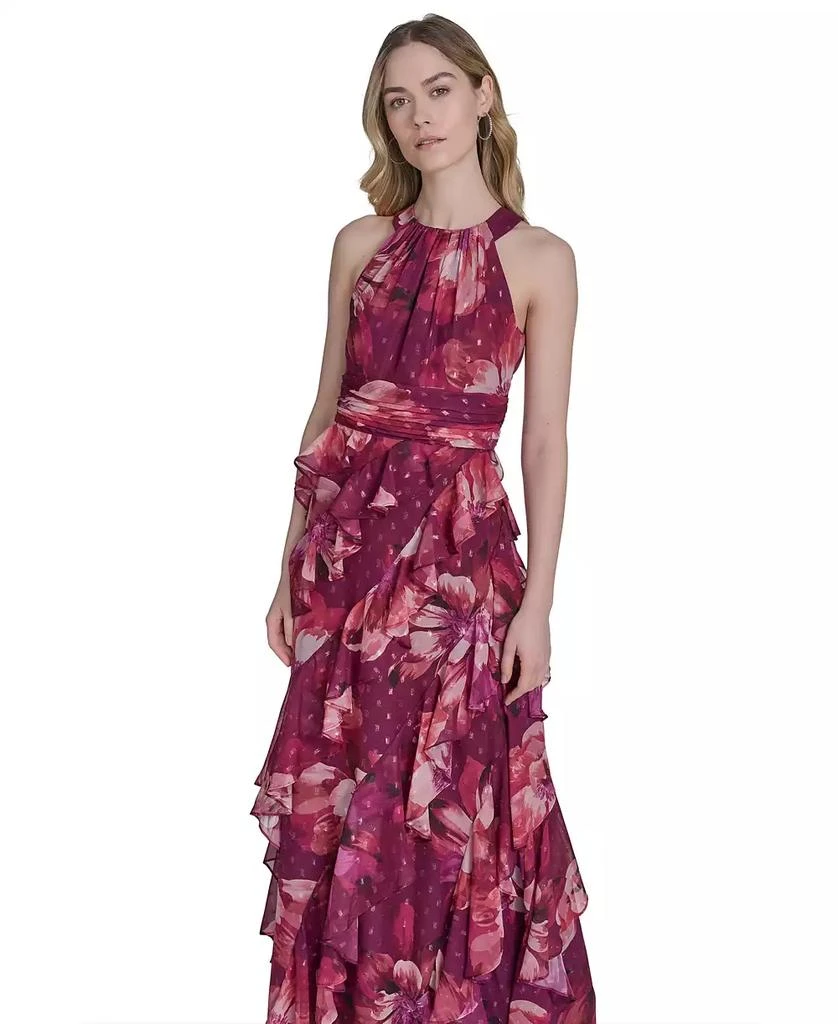 Eliza J Petite Printed Chiffon Ruffled-Skirt Halter Gown 5