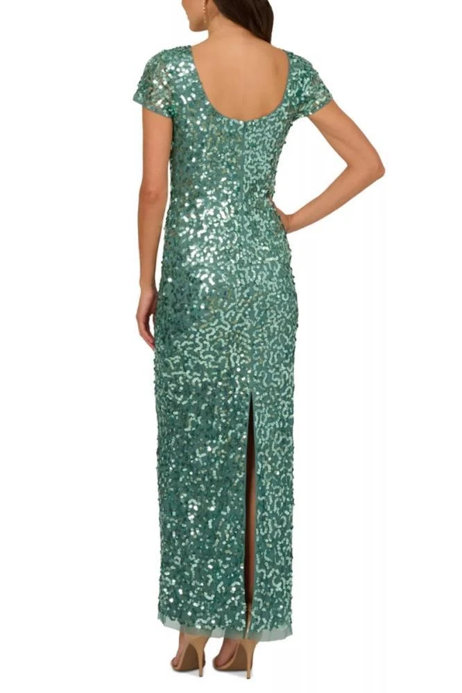 TRUEDAMES Sequin Embellishment Crew Neck Scoop Back Neckline Short Sleeves Slim Column Silhouette Maxi Gown Dress 3