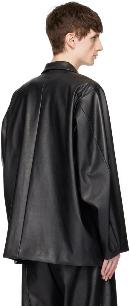 n.hoolywood Black Padded Shoulder Faux-Leather Blazer 3