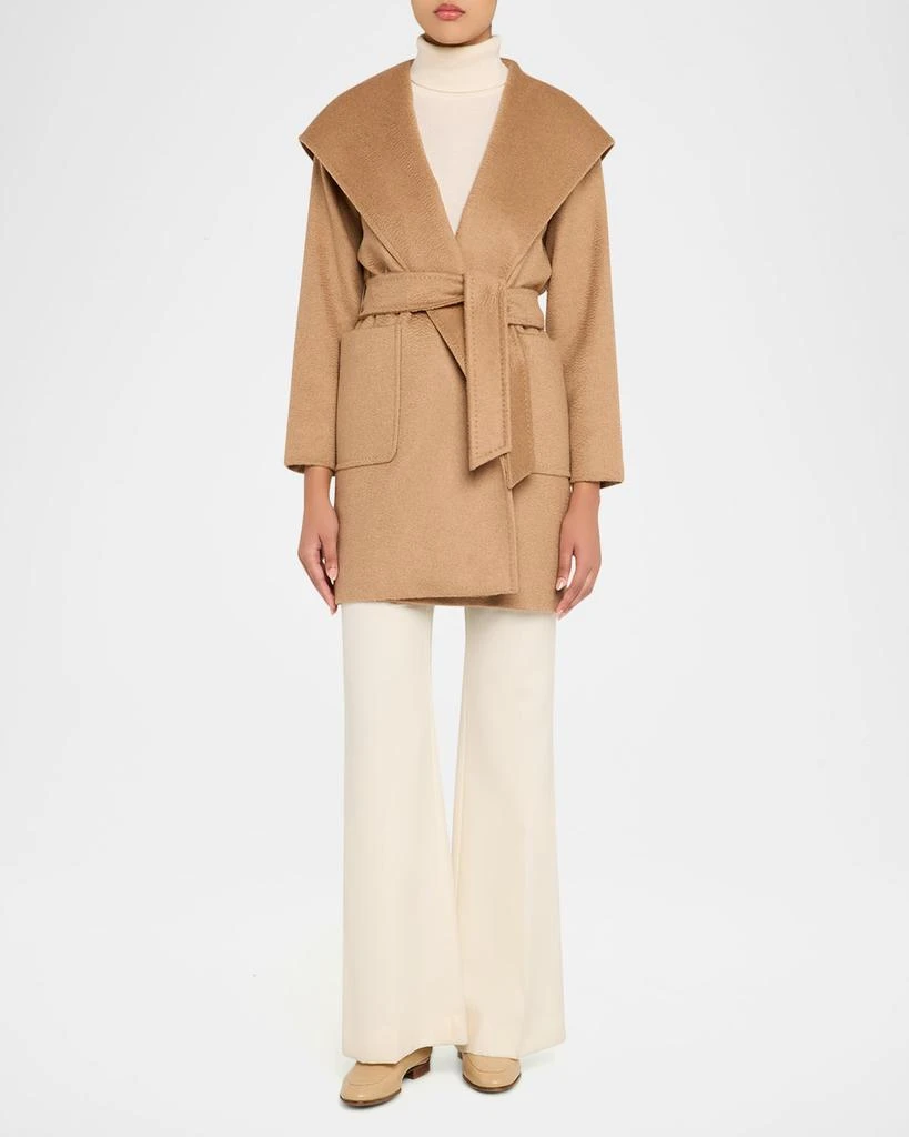 Shop Rialto Camel Hair Belted Short Hooded Coat on Sale at