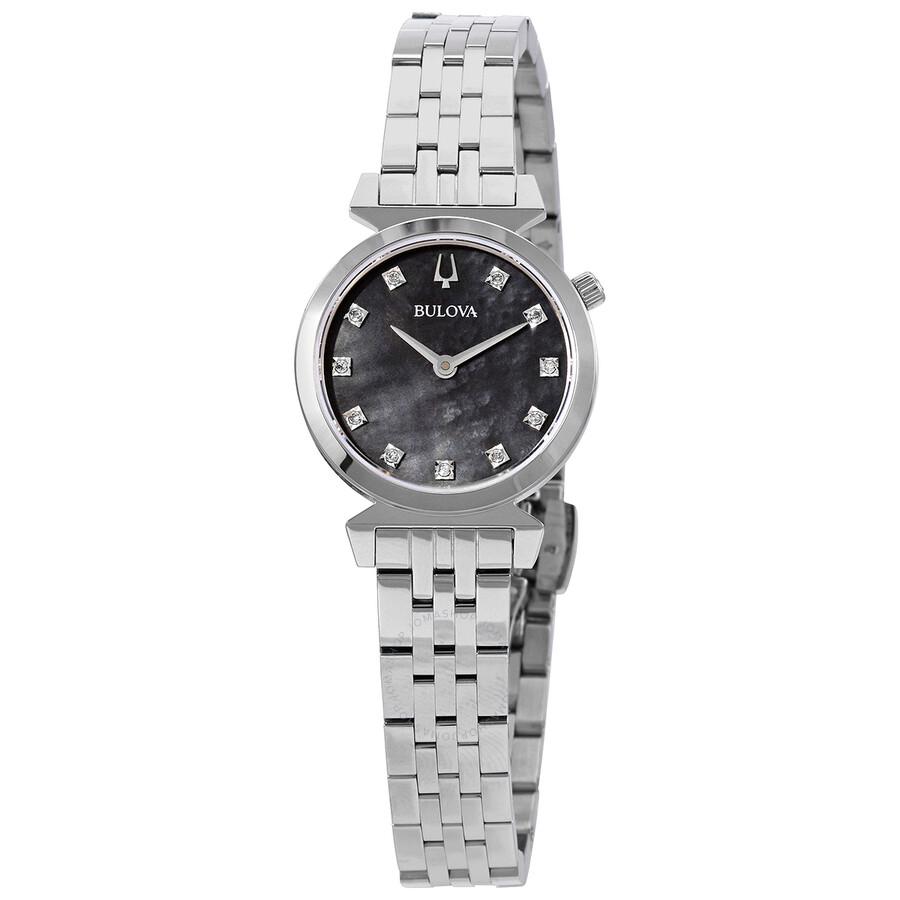 Bulova Regatta Diamond Black Mother of Pearl Dial Ladies Watch 96P221