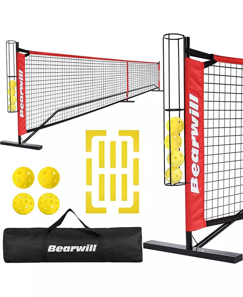 Bearwill Regulation 22FT Pickleball Net Set, Portable Outdoor Net System with Metal Frame 
Court Lines - Includes 4 Balls, Holder, Carry Bag