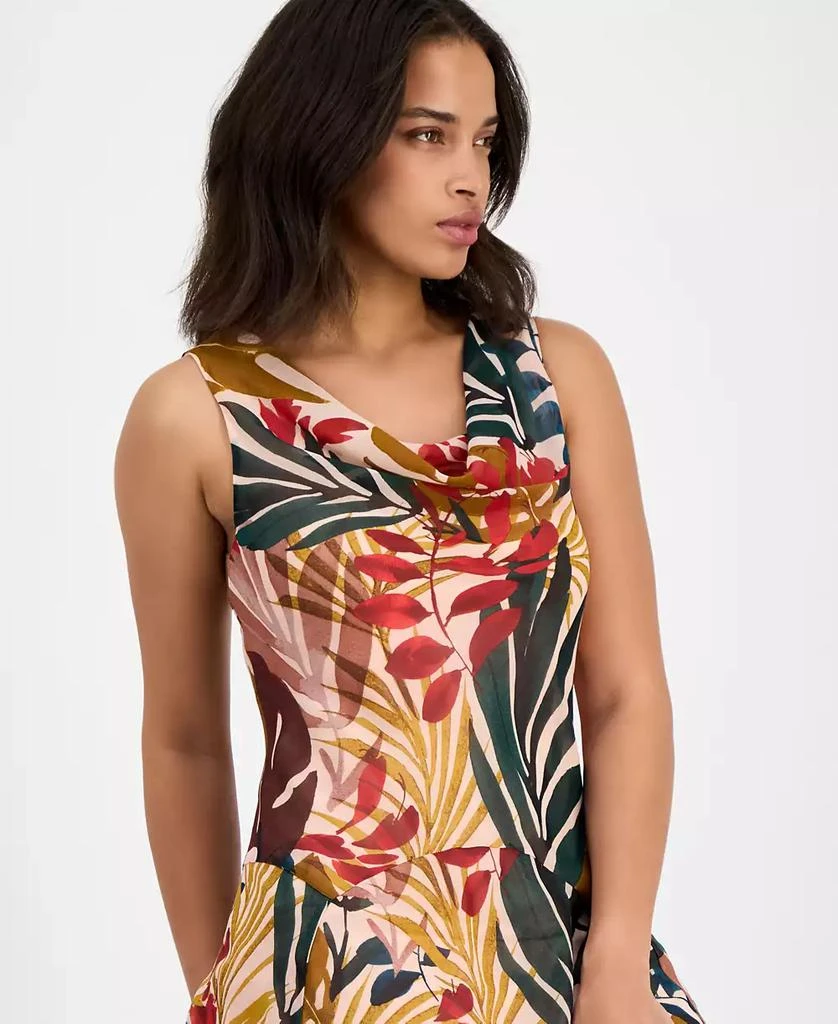 Robbie Bee Women's Printed Draped-Neck Asymmetric Dress 4