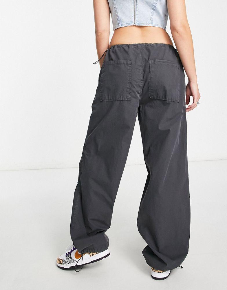 Stradivarius Stradivarius STR oversized parachute pant in charcoal