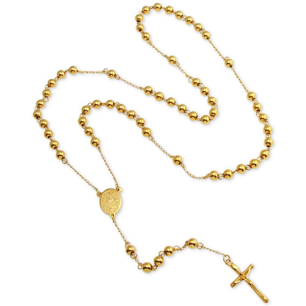 Macy's Men's Beaded Cross 28" Rosary Necklace in Yellow Ion-Plated Stainless Steel