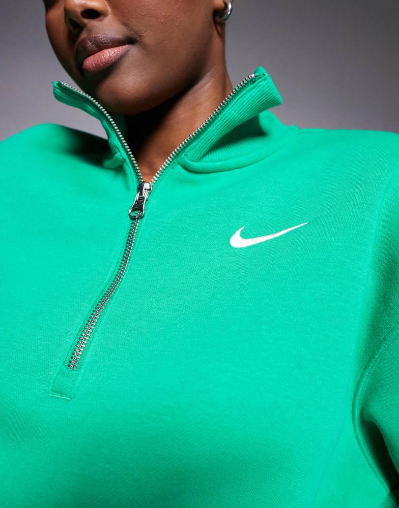 Nike Phoenix Fleece cropped half zip sweatshirt in green – On Sale