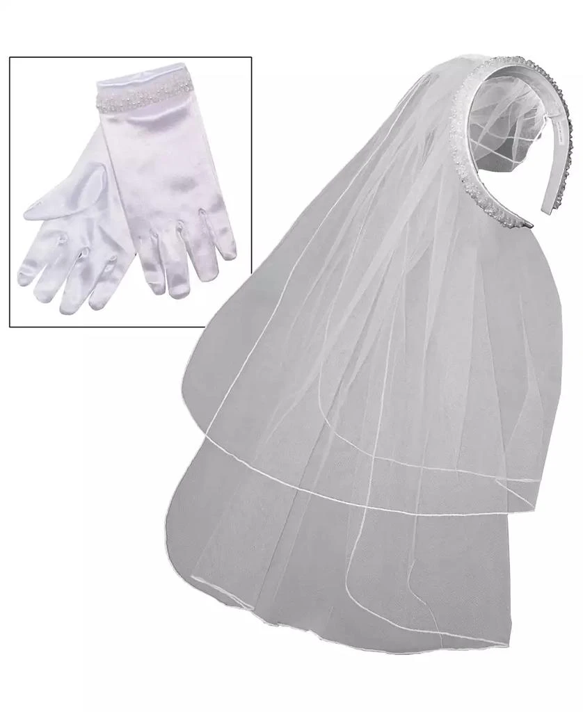 Bonnie Jean Beaded First Communion Headband Double Veil and Gloves 2
